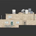 Cartoon Scene With Traditional Style Buildings Courtyard Detailed Roofs Pathways And Small Windows