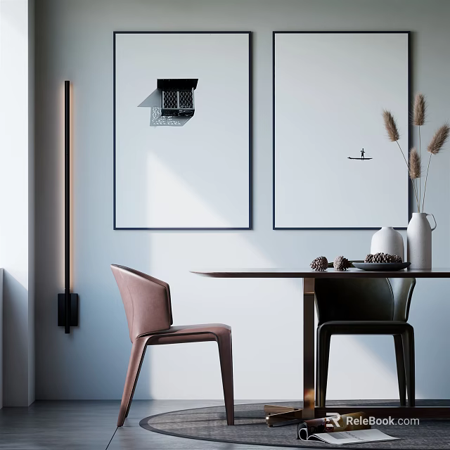 Modern Interior With Dining Table Chairs Wall Art Vase And Decorative Items 3d model