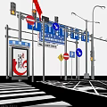 Urban Road Facilities With Road Signs Traffic Lights Direction Signs Pedestrian Crossings And Street Lamps