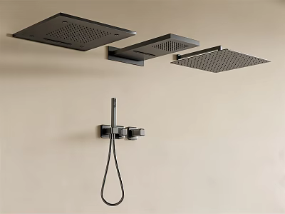 Modern Black Shower System With Ceiling Mounted Heads And Handheld Sprayer 3d model