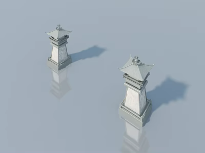 Two White Traditional Pagoda Style Swing Doors With Multi Layered Eaves And Reflection 3d model