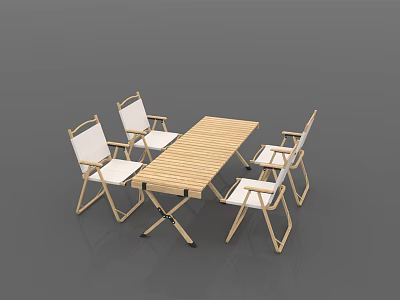 Foldable Outdoor Table With Wooden Tabletop Four Chairs And White Cushions 3d model