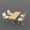 Foldable Outdoor Table With Wooden Tabletop Four Chairs And White Cushions