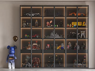 Modern Display Cabinet With LED Lighting Showcasing Toy Cars Robot Models And Action Figures 3d model