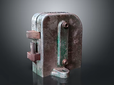 Vintage Rusted Metal Door Handle With Rustic Green Brown Patina And Old Lock Mechanism 3d model