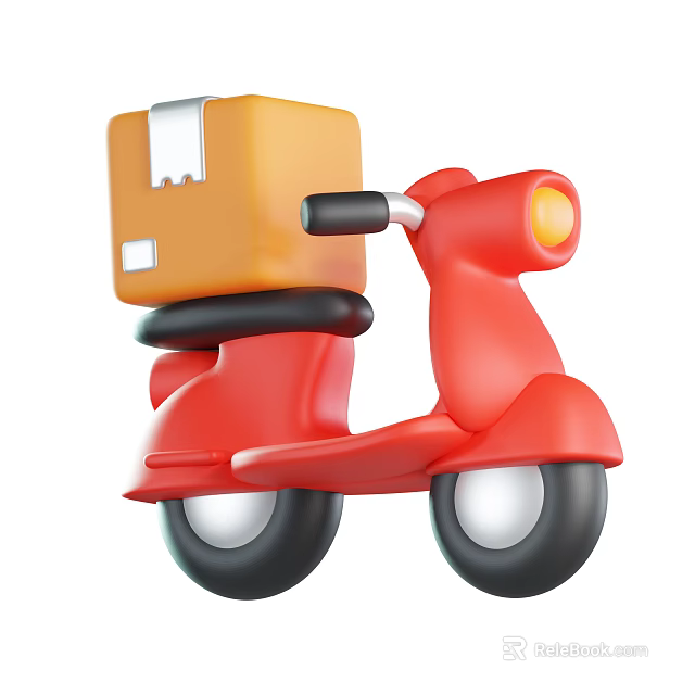 Red Delivery Scooter Carrying Yellow Package With White Label On Top 3d model 