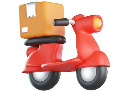 Red Delivery Scooter Carrying Yellow Package With White Label On Top 3d model