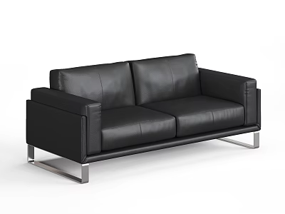 Modern Black Leather Sofa with Metal Legs for Living Room Seating 3d model