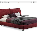 Red Upholstered Double Bed With Purple White Pillows And Gray Blanket 3d model