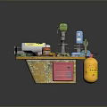 Weapon Workshop Workbench With Tools Green Drill Blue Equipment And Yellow Bottle 3d model