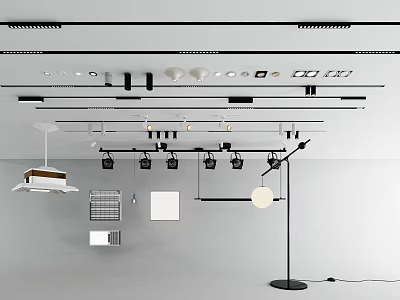 Modern Interior Lighting Combination With Track Pendant Spotlights And Floor Lamp 3d model