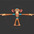 Playful Cartoon Monkey 3D Model With Orange Body Blue Accents And Outstretched Arms
