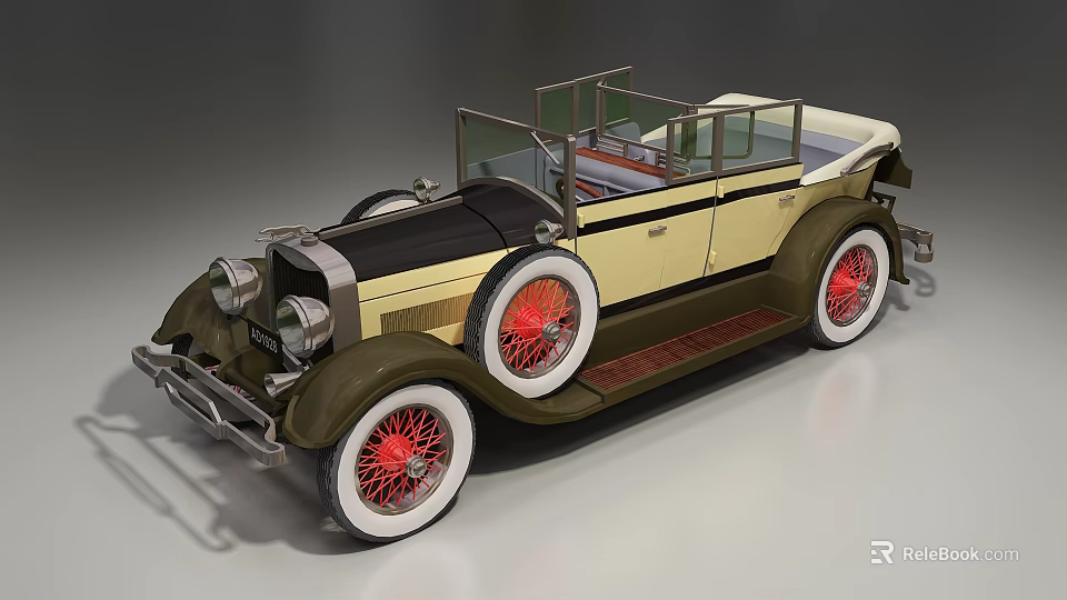Classic Vintage Convertible Car With Yellow Brown Body And Red Spoke Wheels 3d model 