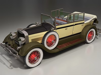 Classic Vintage Convertible Car With Yellow Brown Body And Red Spoke Wheels 3d model