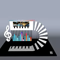 Round Music Festival Stage Design With Spiral Structure Piano Keys Music Note And Colorful Spectrum