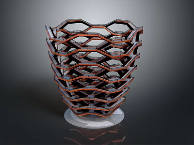 Decorative Honeycomb Structure Sculpture With Brown Black Metal Frame And White Base 3d model