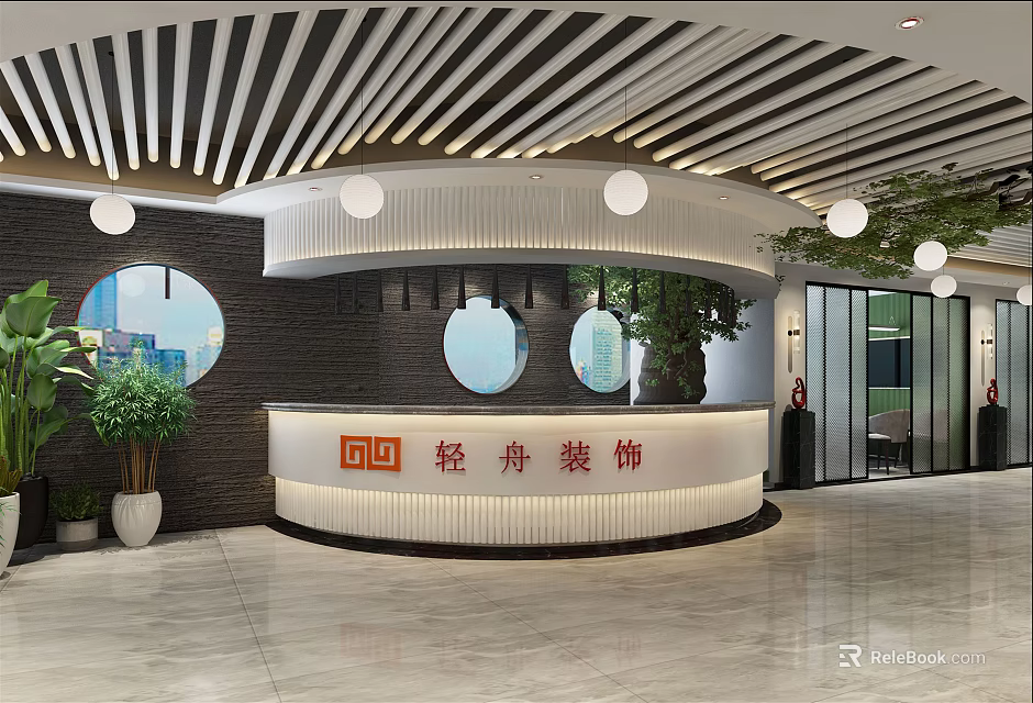 Luxury Front Desk Reception Area With Modern Design Elegant Lighting And Sleek Decor Elements 3d model