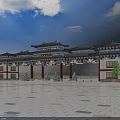 Traditional Chinese Archway Architectural Design with Multi Layered Roofs and Eaves in Plaza Square