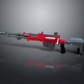 Red And Silver Automatic Rifle With Black Grip On Gray Reflective Surface 3d model
