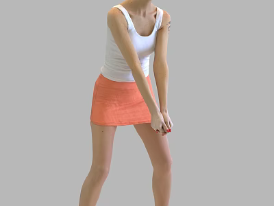 Woman In White Tank Top And Orange Skirt Bending Forward With Hands In Front 3d model