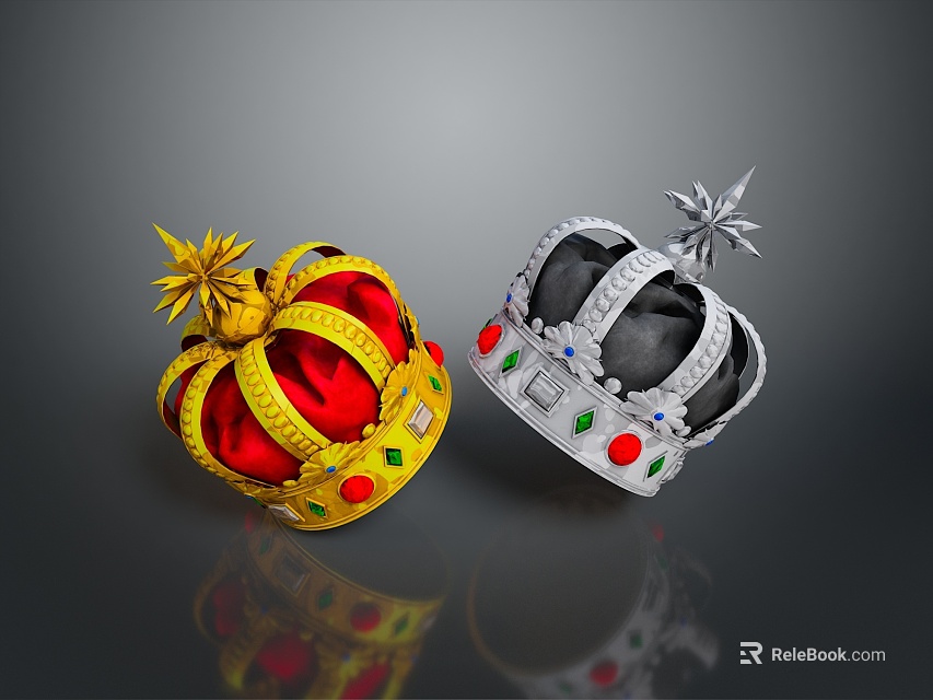 Exquisite Crown Jewelry With Red Gold And Silver Design Decorated With Colorful Gemstones 3d model 