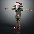 Green Skinned Fantasy Creature In Santa Hat With Elf Outfit Red Gloves Shoes Bandages Mask