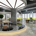 Public Office Space With Large Windows Workstations Greenery And Modern Ceiling Design 3d model