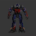 Optimus Prime Transformer Robot With Red Blue Black Armor And Detailed Standing Pose Design