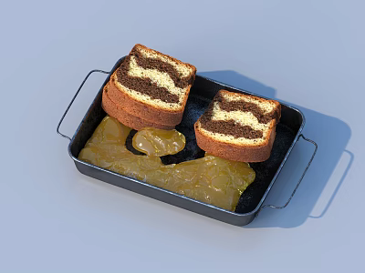 Tasty Layered Marble Cake Slices with Sweet Apple Jam in Metal Tray 3d model