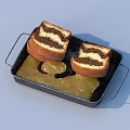 Tasty Layered Marble Cake Slices with Sweet Apple Jam in Metal Tray