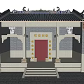 Traditional Ancient Chinese Architecture With Ornate Eaves Tile Roof And Red Door