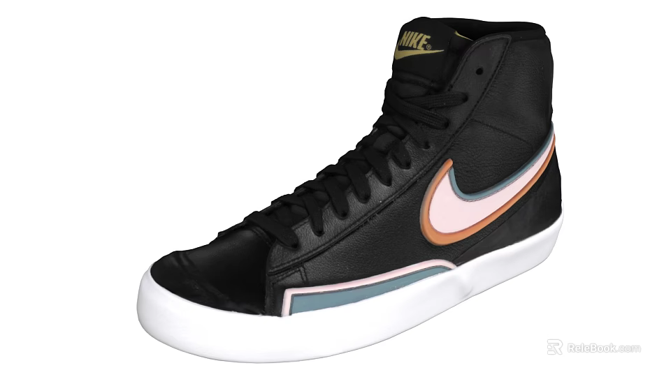 Nike Black High Top Leather Shoes With Pink Gray Accents And White Sole 3d model 