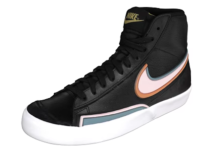 Nike Black High Top Leather Shoes With Pink Gray Accents And White Sole 3d model