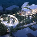 Modern Sales Office Exterior Night View With Surrounding Trees And Ground Lighting