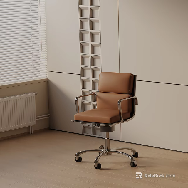 Brown Massage Chair with Metal Frame and Wheels in Room with White Walls and Blinds 3d model 