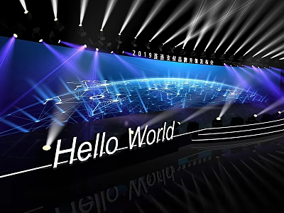 2015 Asia Consumer Electronics Show Stage With Hello World Text And Blue Lighting 3d model