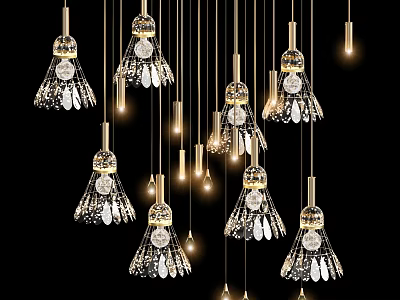 Elegant Crystal Chandeliers With Gold Frame And Hanging Crystal Pendants 3d model