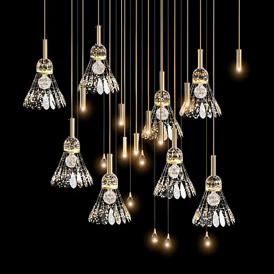 Elegant Crystal Chandeliers With Gold Frame And Hanging Crystal Pendants 3d model