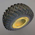 Heavy Duty Off Road Tire With Deep Tread And Yellow Metal Rim Design