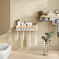 Stylish Bathroom Accessories With Wall Mounted Hair Dryer Holder Sink And Green Plant