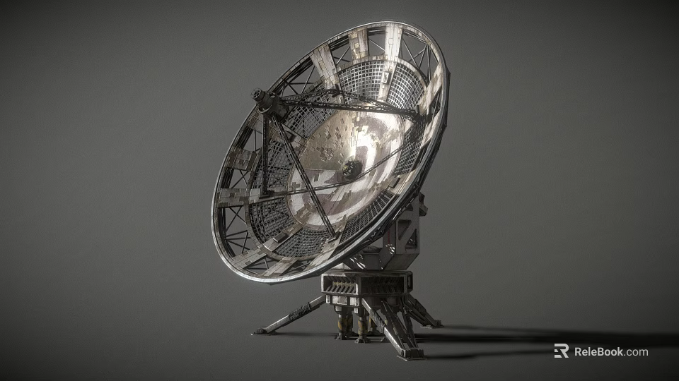 Parabolic Satellite Antenna With Metallic Frame Structure And Support Stand 3d model