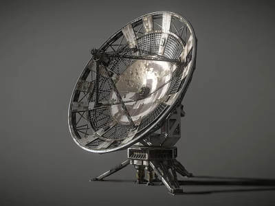 Parabolic Satellite Antenna With Metallic Frame Structure And Support Stand 3d model