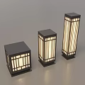 Modern Square Outdoor Lights With Grid Pattern Shades And Different Heights 3d model