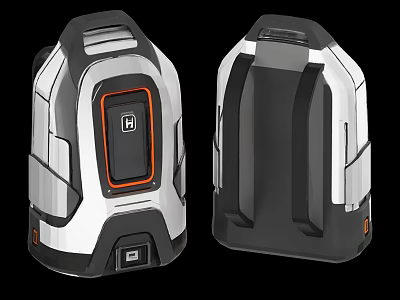 Modern Hard Shell Backpack Silver Black Design With Orange Accents And Brand Logo 3d model