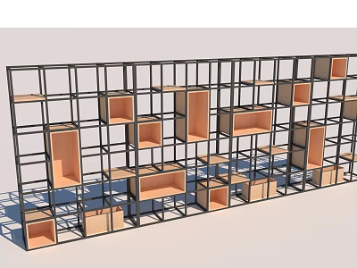 Modern Decorative Shelf Unit With Black Metal Frame And Wooden Storage Compartments 3d model