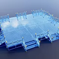 Blue Stage Structure With Fenced Railings Staircases And Grid Floor Design