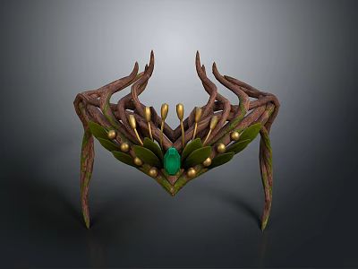 Ornamental Home Living Decor Piece With Green Gemstone Gold Accents And Leaf Vine Design 3d model