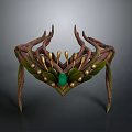 Ornamental Home Living Decor Piece With Green Gemstone Gold Accents And Leaf Vine Design