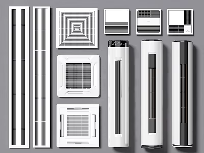 Modern White Air Conditioning Fans With Sleek Design And Various Mounting Types 3d model