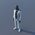 Male Model In Gray Hooded Jacket Black Shirt Gray Pants White Shoes Standing Gray Background